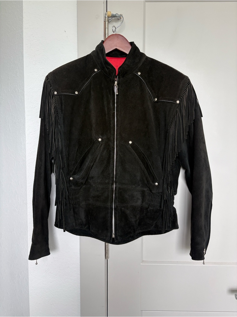 VTG 90s HARLEY DAVIDSON LEATHER SUEDE TASSEL FRINGE BIKE MOTO JACKET WOMEN SMALL